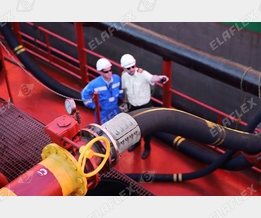 Cargo loading of a tanker with petroleum based products; FHD hose assembly with new longitudinal stripe to avoid torsion